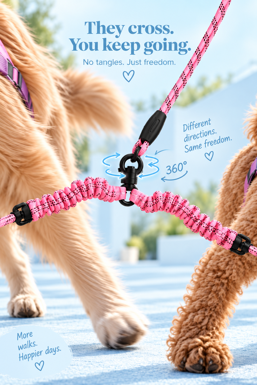 Dual Dog Leash | 360° No-Tangle Swivel