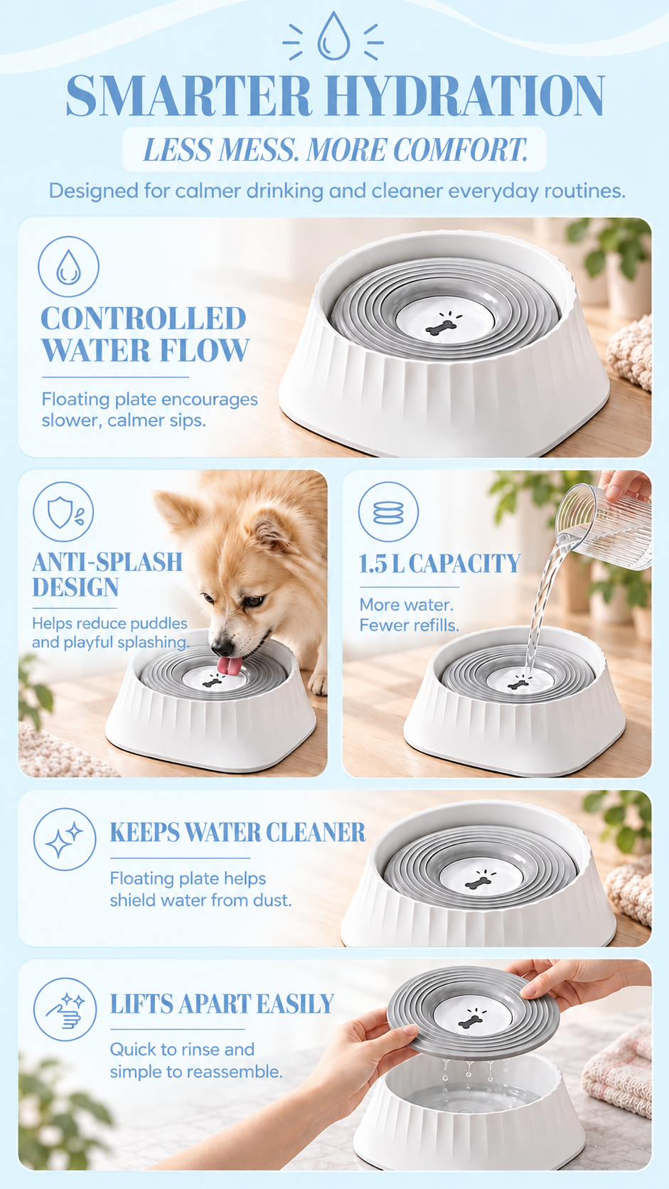 Water Bowl for Dogs | No-Spill Anti-Splash Design
